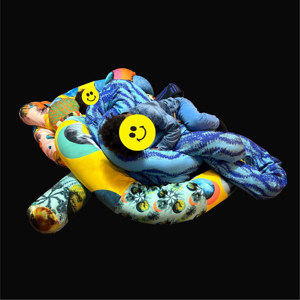 Hand Made Knotty Strands Soft Sculpture 40 feet long Yellow Multi-colored