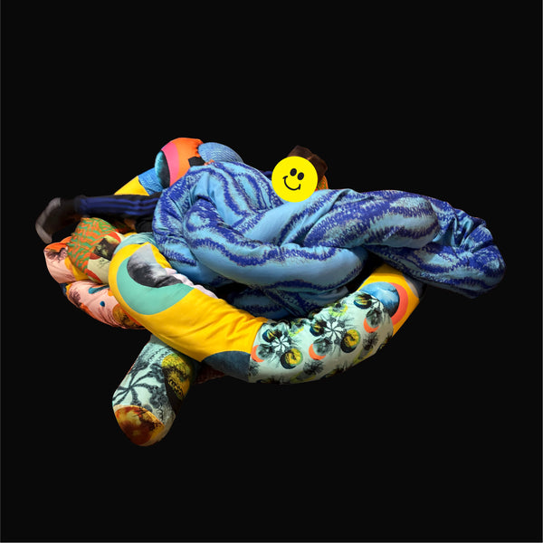 Hand Made Knotty Strands Soft Sculpture 40 feet long Yellow Multi-colored