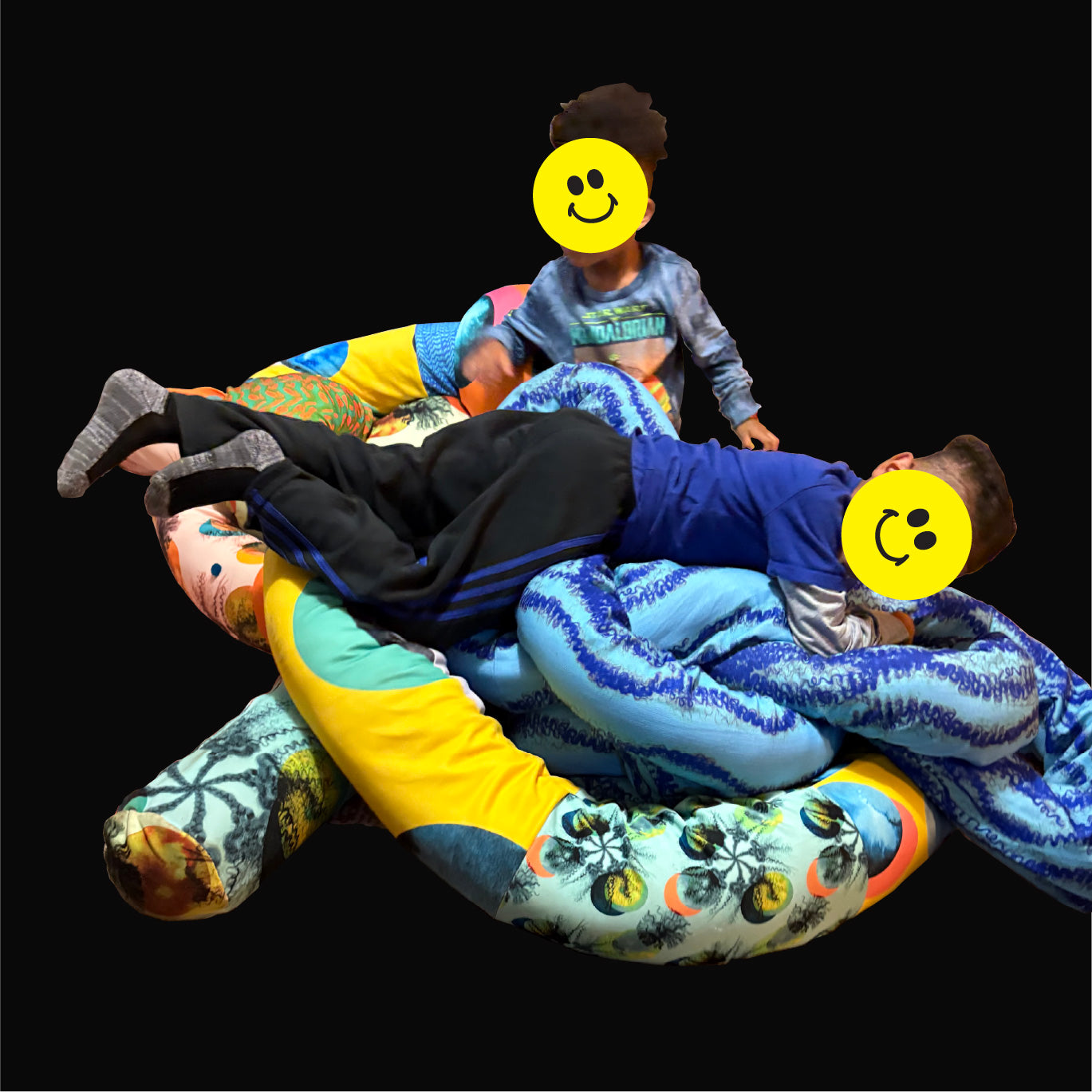 Hand Made Knotty Strands Soft Sculpture 40 feet long Yellow Multi-colored