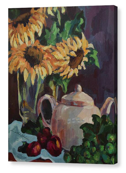 Sunflowers With Tea Canvas Print