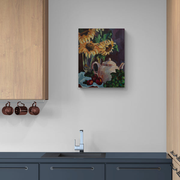 Sunflowers With Tea Canvas Print
