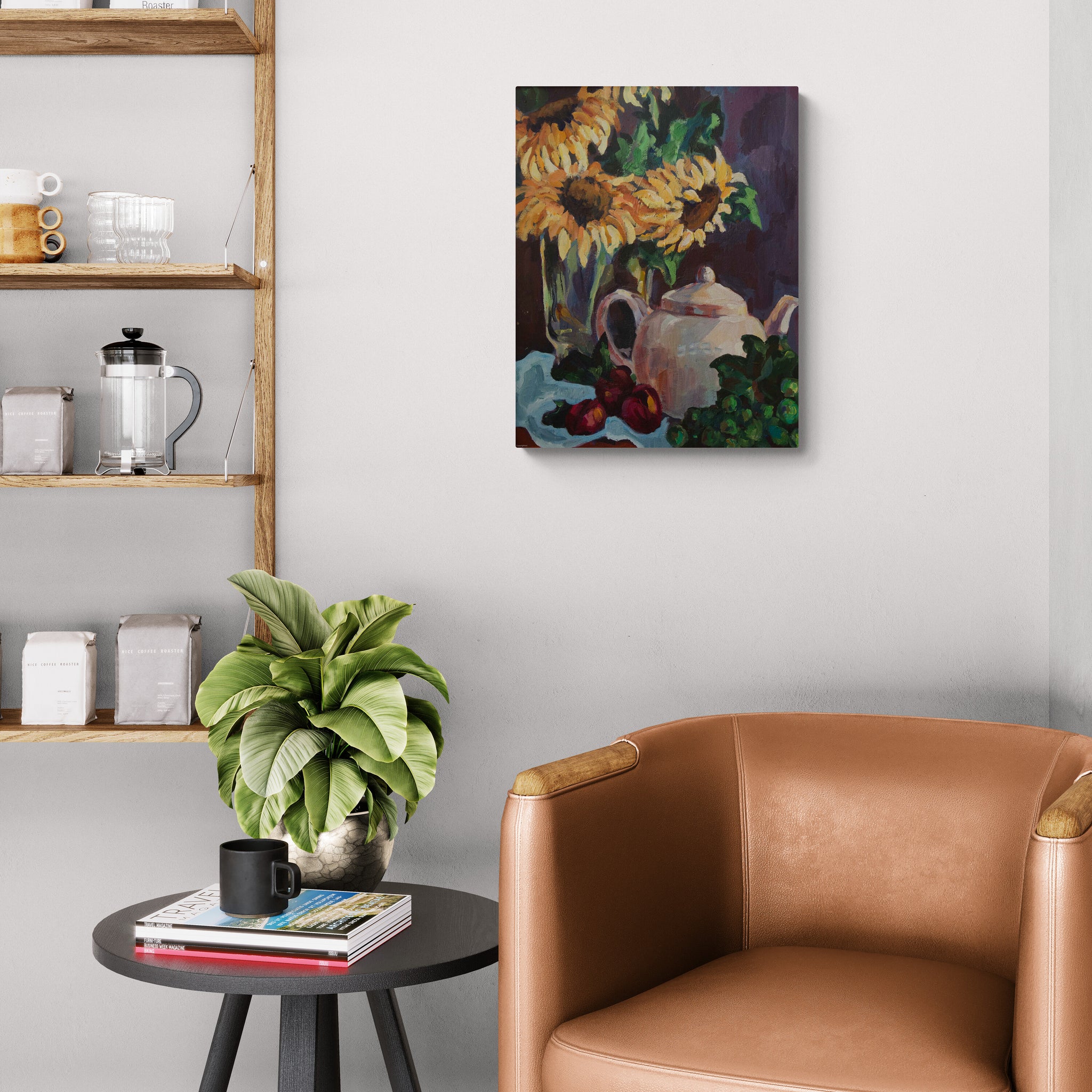 Sunflowers With Tea Canvas Print